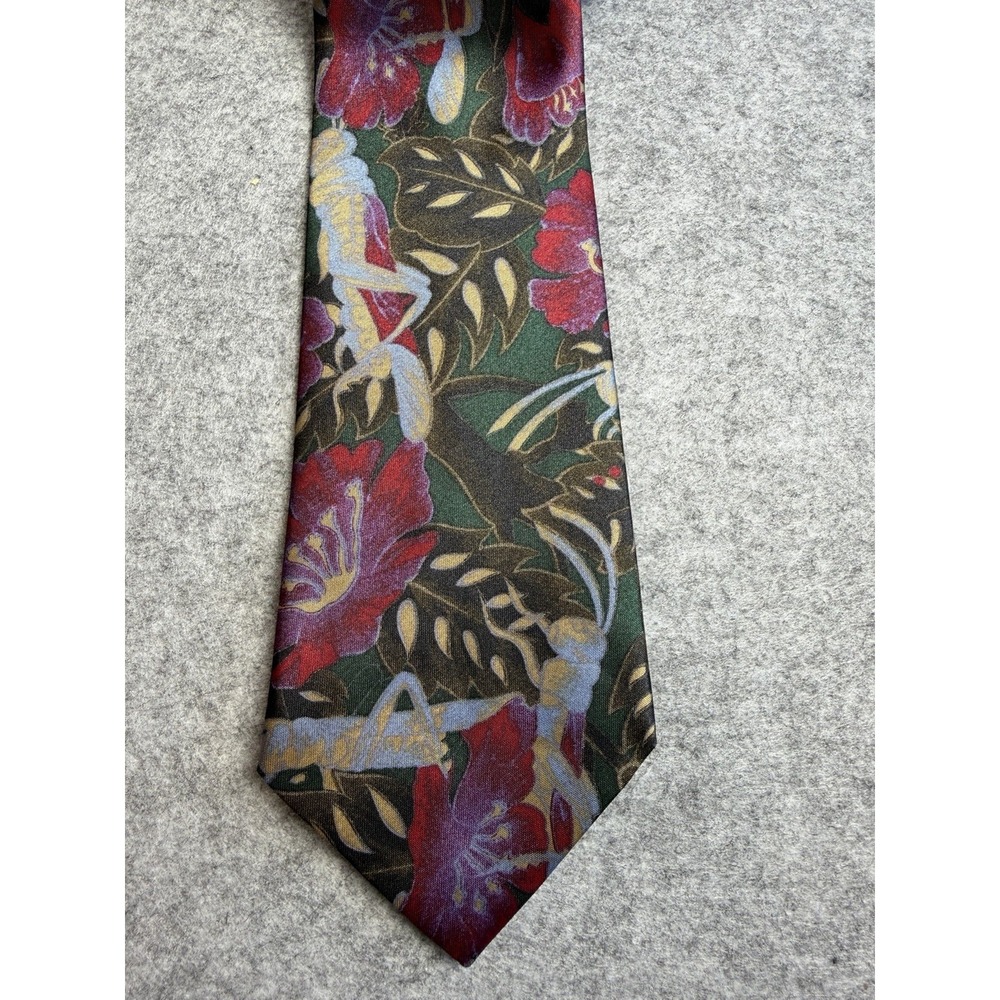 Vintage City Gold 100% Silk Dark Botanical Entomological Tie Science Art
